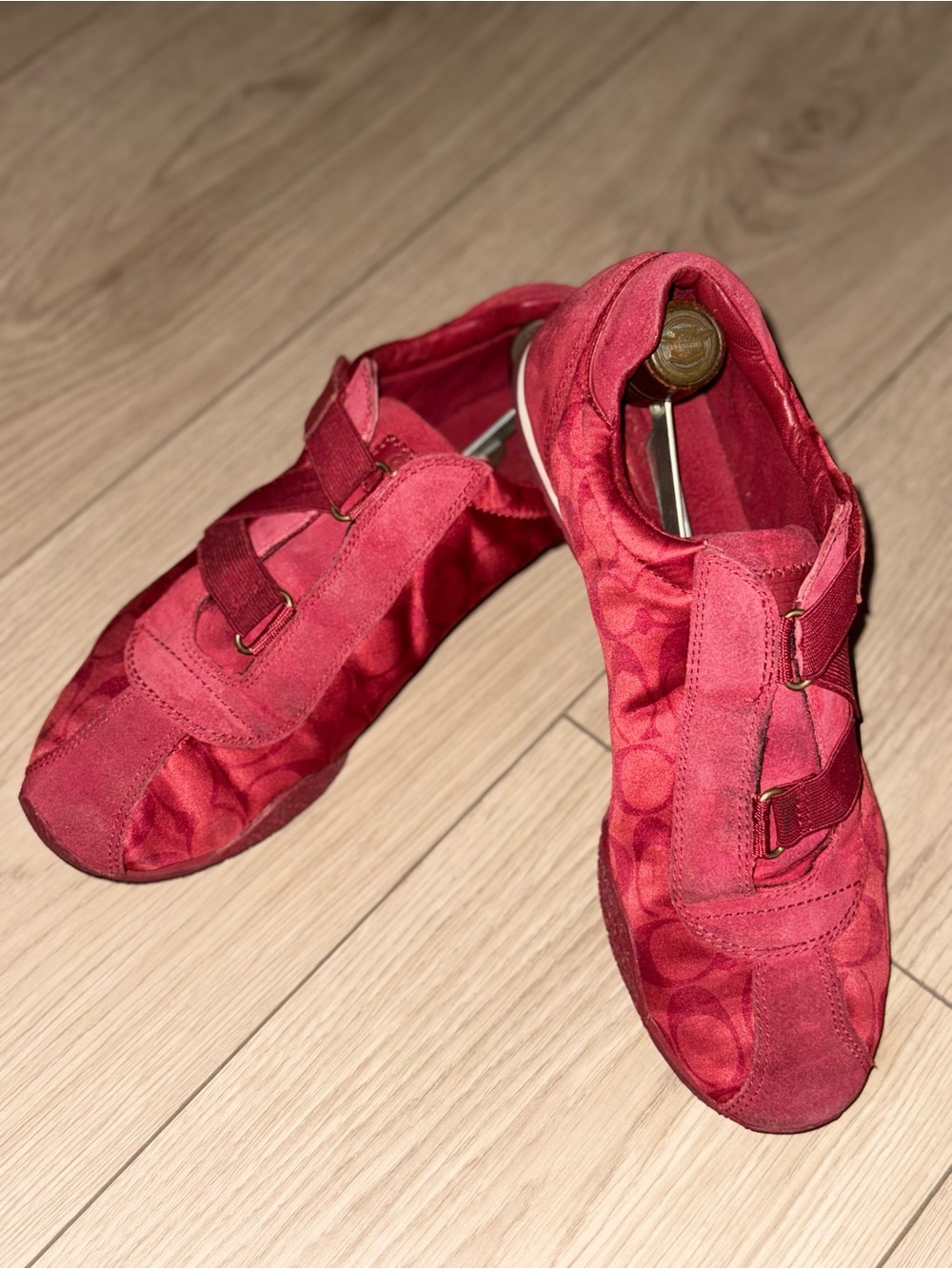 Coach Kyrie Women's 9.5 M Red Velour & Signature Fabric Slip-On Sneakers